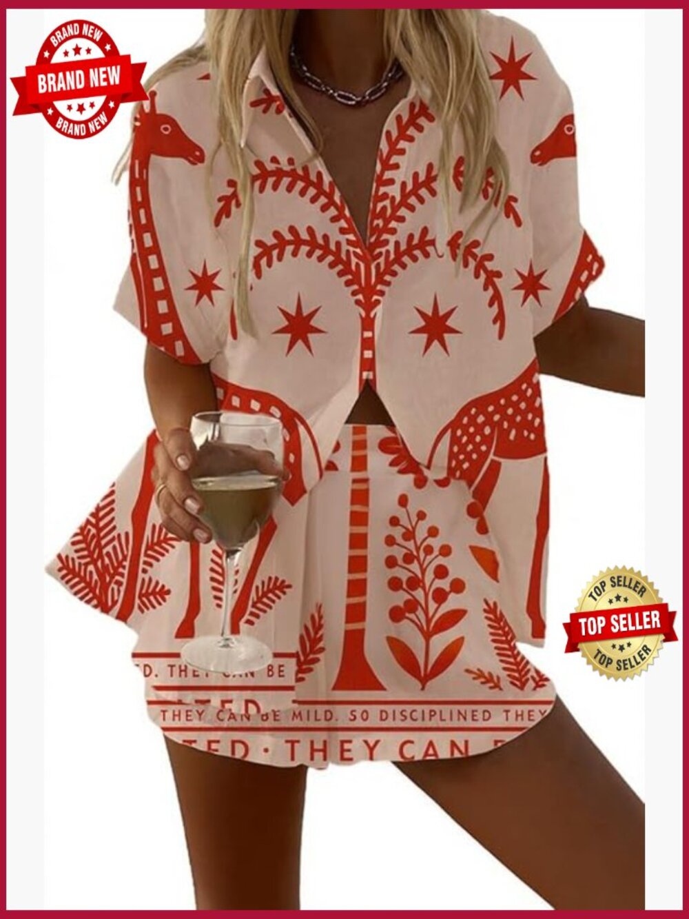 Women's 2 Piece Short Set - Boho Button Down Shirt & Matching Shorts Set
